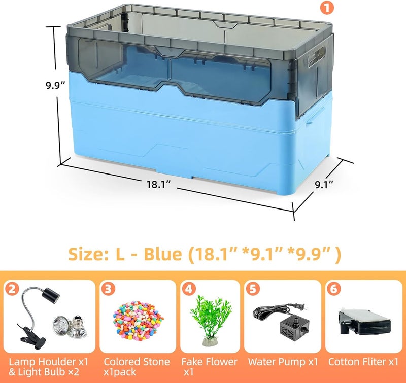 RunDuck Turtle Habitat Tank Kit– Fresh Filtration, Waterplay Fun, Diverse Living, Heat Lamp, Water Pump and Convenient Water Changes in Tanks Habitat Kits Turtle cage Blue,Large - Image 2